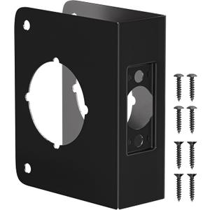 Single Hole Door Knob Reinforcement Plate, Matte Black, Fits 1-3/4" Doors, 2-3/8" Backset, Door Lock and Door Knob Cover Plate, Deadbolt Cover Plate Reinforce and Repair Wood or Metal Doors