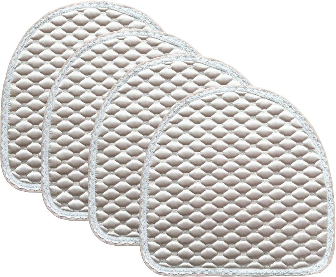 Thin Chair Cushions for Dining Chair Seat Pads Non-Slip U Shape Kitchen Chair Seat Cover 17" x 17" Set of 4 Pack Beige