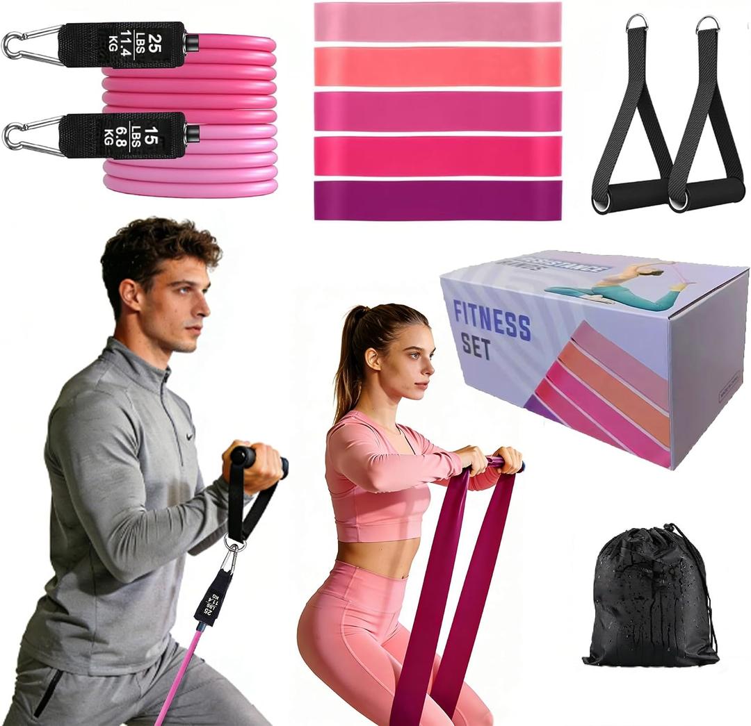 2 x Home Workout Pilates Kit for Women, Better me Pilates Ring and Ball Set Essentials Equipment, with 5 Resistance Bands, Massager Roller, Yoga Starter Accessories for Toning Arms, Thighs & Core