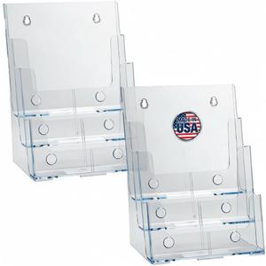 Azar Displays 252378-2PK Brochure Holder 8.5"x11", Acrylic Desk Organizer, Three Tier Document, Magazine & Sign Holder, Wall Mount Desk Accessories (2-Pack)