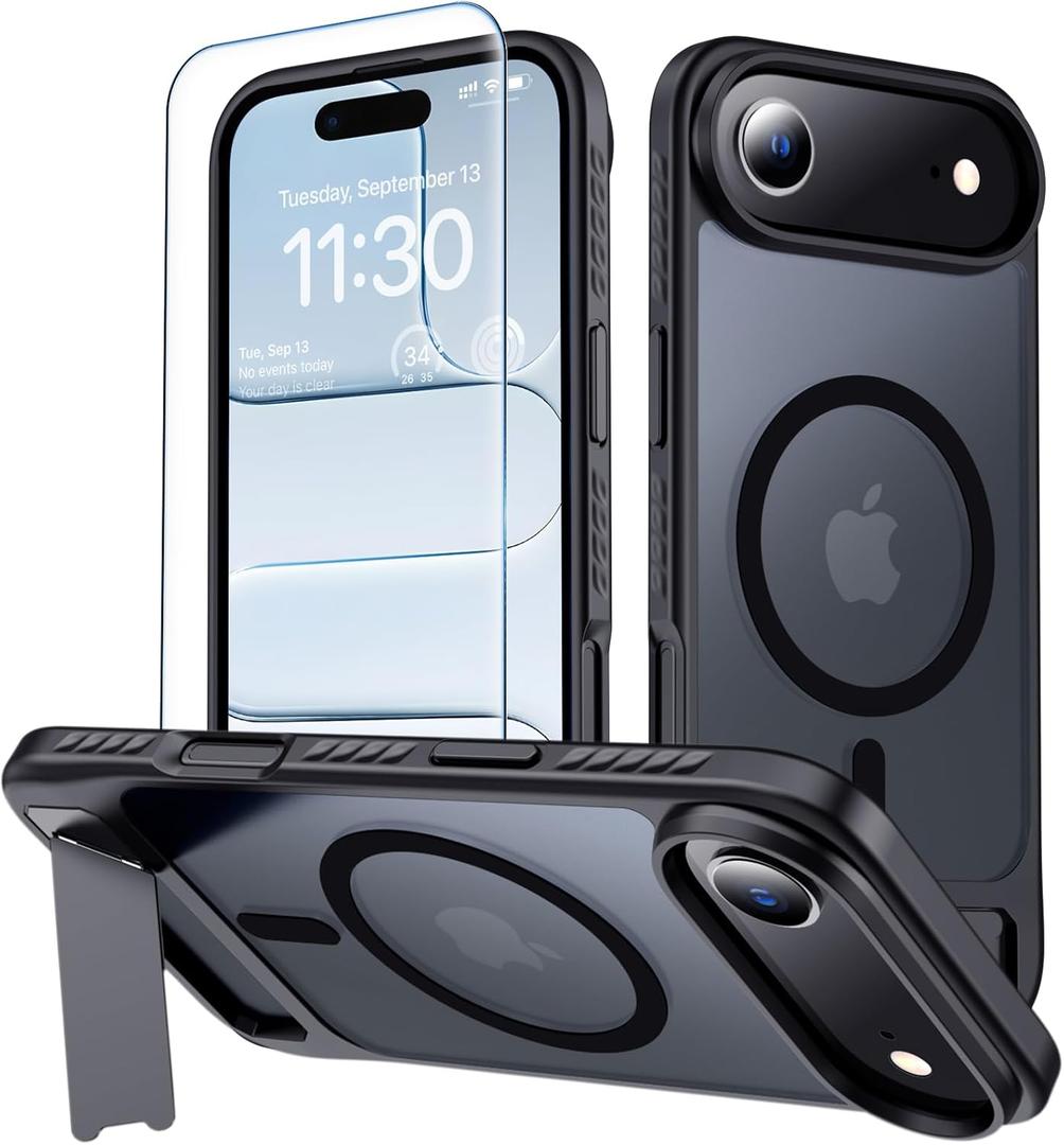 4 x MOZOTER for iPhone Air Case with Kickstand,[Compatible with MagSafe] [12FT Military Grade Protection] Slim Translucent Matte Shockproof Phone Case,6.5",Black