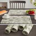 JINCHAN Linen Floral Fall Placemats Set of 4 Cloth Table Mats Rustic Cottagecore Jacobean Outdoor Seasonal for Kitchen Dining Table Decor Washable Tablemats 13x19 Inch Green