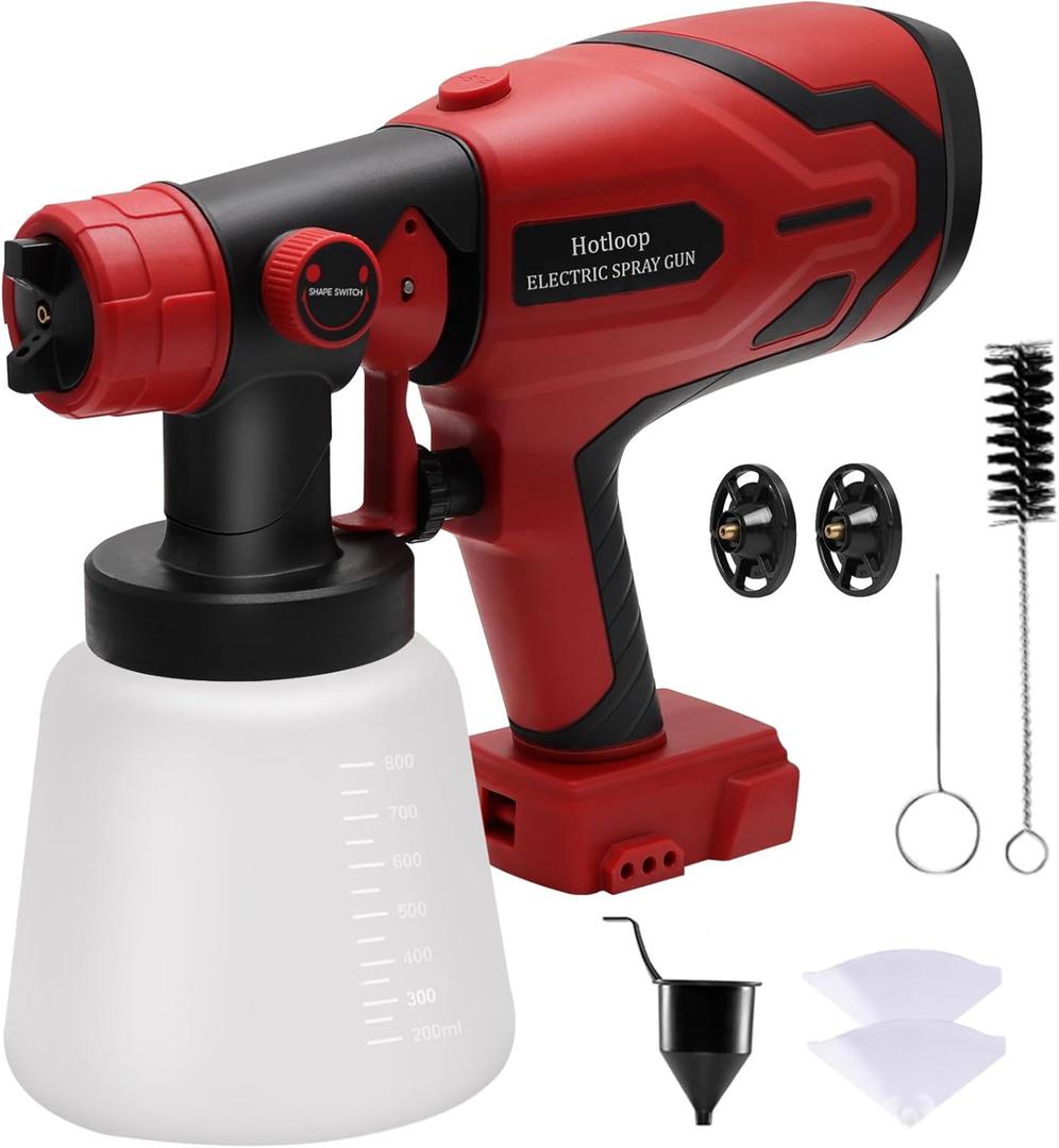 Paint Sprayer for Milwaukee M18 18V Battery, Cordless HVLP Paint Sprayers for House Painting Stain Sprayer for Fence, Furniture, cabinets, Walls, etc. (Battery NOT Included) (RED)