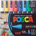 Posca Paint Markers, 5M Medium Acrylic Markers with Reversible Tips, Artist Recommended For Gifts, Fabric, Metal, Glass, Wood and Canvas, Assorted Colors, Set of 8