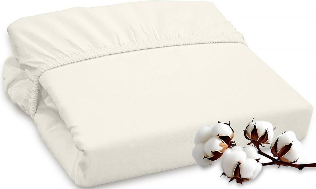 ROYALE LINENS 300 Thread Count 100% Long Staple Combed Cotton Fitted Sheet Full - Super Soft Deep Pocket Bottom Sheet - Fitted Sheets Only - Elastic Sheets (Full, Cream)