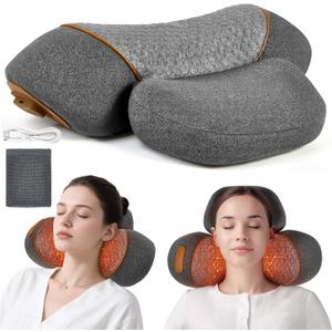 Pillow Massage Neck Hump, Traction Massager with Heat, 3 in 1 Neck Massager Pillow for Shoulder Pain, Deep Tissue Pain Relief,Memory Foam (Gray)