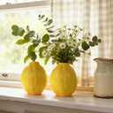 Cynkeyee Unique Lemons Shaped Vase for Decor - Set of 2 Fruit Shaped Vase, Ceramic Vases Decor for Flowers, Fake Lemon Decorations Vases for Centerpieces, Living Room, Kitchen 3.5 x 3.5 x 4.5 Inch