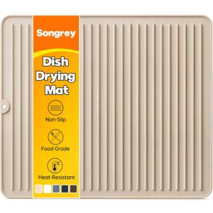 Songrey 18" x 16" Silicone Dish Drying Mat, Kitchen Counter Drying Pad for Sink Dishes or Under Rack, Multi-Use as Heat Resistant Trivet, Coffee Bar Mat