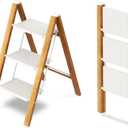 Taranta 3 Step Ladder,Aluminum Lightweight Folding 3 Step Stool with Anti-Slip Wide Pedal,330lbs Capacity Step Ladder for Household,Kitchen,Office - White Woodgrain