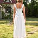 KUTUMAI Lace Corset Midi Dress Tie Flowy Summer Spring Wedding Guest Dresses for Women Sundress with Pockets (White, XL)
