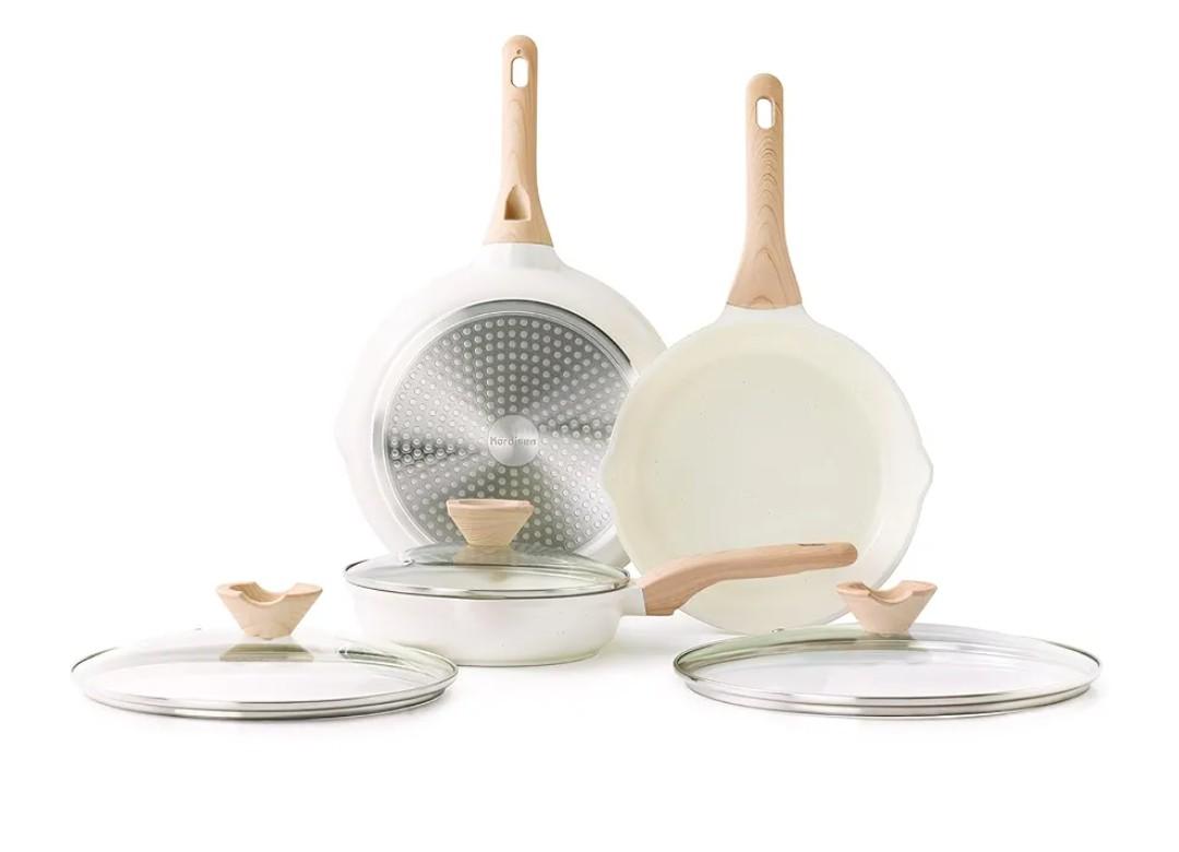 Ceramic Nonstick Frying Pan Skillet Set with Lid, 3 Piece Ceramic Pans for Cooking Non Toxic, Healthy Induction Cookware, Stay-Cool Handle, PFOA & PFAS Free (8 Inch, 9.5 Inch, 11 Inch)