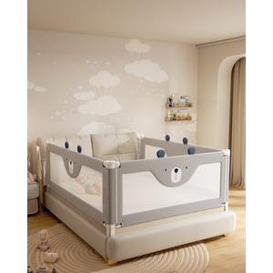 Baby Bed Rail Guard for Toddlers, Reinforced 54in Toddler Bed Rails for Full Bed with Height Adjustable, Extral Tall Child Safety Side Railing Guards/Bedrail for Kids, Grey Bear, 1 Side 54" Lx28 H
