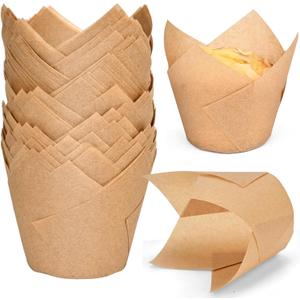 100pcs Extra Large Size Tulip Cupcake Liners for Baking Cups, Food Grade Parchment Paper Large Muffin Liners Holders, Greaseproof Cup cake Wrappers for Party, Christmas by Neyimqr (Natural)