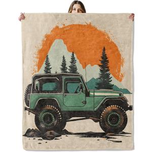 Off-Road Car Throw Blanket for Girls Boys Kids Adults, 50x60 in, Cozy Flannel Blanket for Bedroom, Camping, Couch, Room Decor, Fuzzy Warm Soft Gifts