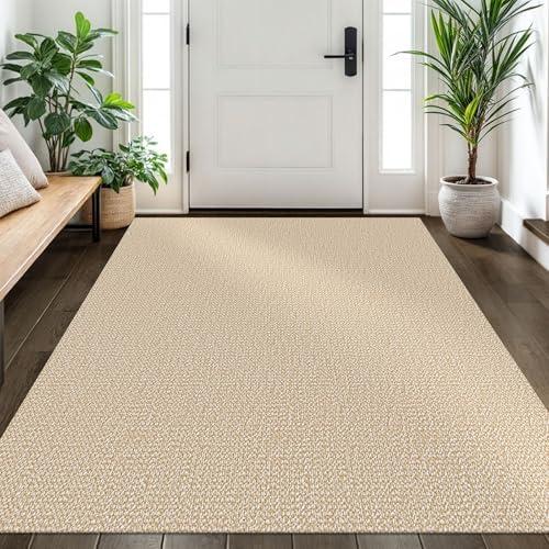 EARTHALL Washable Area Rug 4x6 Ft Non Slip Rugs for Entryway Braided Throw Rugs Bedroom Carpet Cotton Entry Rug Woven Floor Carpets for Bedroom Dining Room Living Room, Golden Beige/White