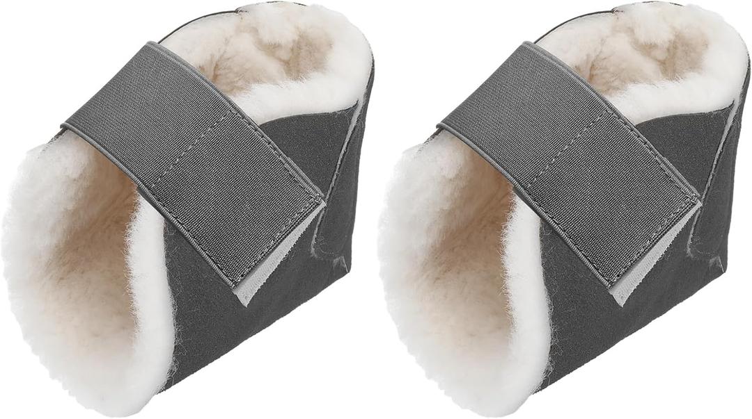 2 Pcs Heel Protectors for Pressure Sores Sheepskin Heel Pads Soft Foot Cushions Pad Heel Protectors Adjustable Foot Pillows with Securing Strap for Bed Sore Ankle Ulcers(Dark Grey)