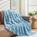 NEWCOSPLAY Super Soft Throw Blanket Blue Premium Silky Flannel Fleece 3D Ribbed Jacquard Lightweight Bed Blanket All Season Use (Blue Ribbed, Throw(50"x60"))