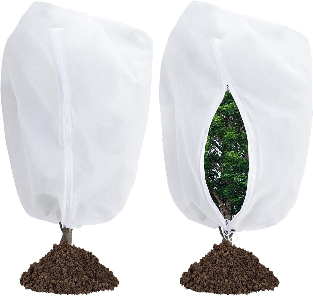 Garutom 2-Pack Plant Covers Freeze Protection 78" x 89" 2.2 oz, Large Size Bag Frost Cloth Plants Jacket Drawstring and Zipper Tree Cover for Outdoor Plants, Shrub Potted Plants Winter