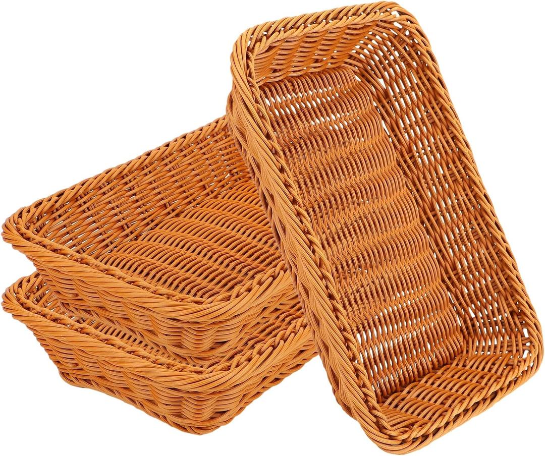 EUSOAR Wicker Bread Basket, 11.8"x 7.9"x 2.4" 3pcs Tabletop Food Serving Baskets Trays, Bread Proofing Basket, Food Fruit Vegetables Sundries Storage Basket for Restaurant Bakery Family Party