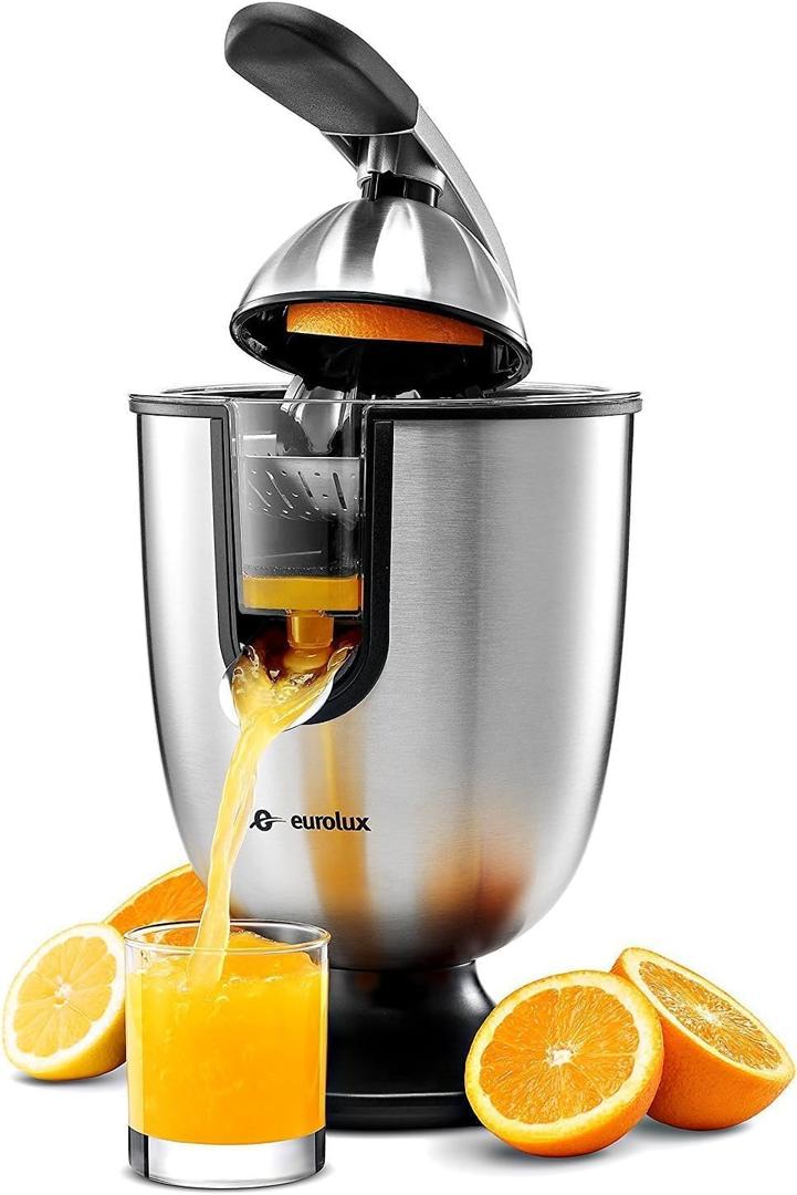 Eurolux Premium Electric Orange Juicer | Stainless Steel Citrus Squeezer With New Ultra-Powerful Motor and Soft Grip Handle for Effortless Juicing, Auto Shutoff, Dishwasher-safe Parts, Pulp Control (ELCJ-1700)