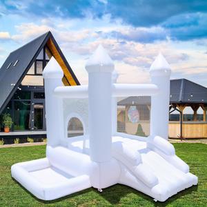 White Bounce House with Blower,Ball Pool,Kids Bounce House,Family Backyard Bouncy Castle,Suitable for Yard,Events,Parties,Weddings,Children's Gifts(9ftL9ftW7ftH)