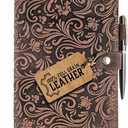 moonster Leather Journals for Women for Writing  Flower Journal, Refillable Leather Bound Journal  Vintage Leather Notebook Journal, 320 Lined Pages A5 with Metallic Grey and Rose Gold Luxury Pen