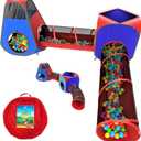 Playz 4pc Pop Up Play Tent and Tunnel Bundle for Toddlers and Kids - Indoor & Outdoor Playhouse with Storage Bag, Red & Blue