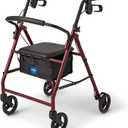 Medline Steel Rollator Walker with Seat, Burgundy, 350 lb. Weight Capacity, 6” Wheels, Foldable, Adjustable Handles, Rolling Walker for Seniors, Walker for Mobility Impaired (Incomplete)
