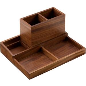 Walnut Wood Desk Organizer for Office, Pen Holder for Desk, Pen Organizer for Desk, Walnut Pencil Holder