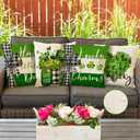 RABUSOFA St Patricks Day Outdoor Waterproof Throw Pillow Cover,16x16 Inch Charm Clover Buffalo Plaid Shamrock Heart Stripes Cushion Case Decoration for Couch (Green)