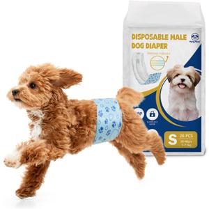 Male Dog Diapers with Wetness Indicator, Disposable Belly Band for Puppy Male Diapers, Doggie Wraps for Puppy Training, Incontinence (S, 26 Count)