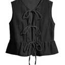 SHENHE Women's Y2k Tie Front Denim Vest V Neck Ruffle Hem Sleeveless Peplum Jean Top Shirt Black, Large