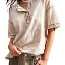 RoseSeek Women's Button Down T Shirts Crew Neck Short Sleeve Tee Tops Summer Tops Apricot Large