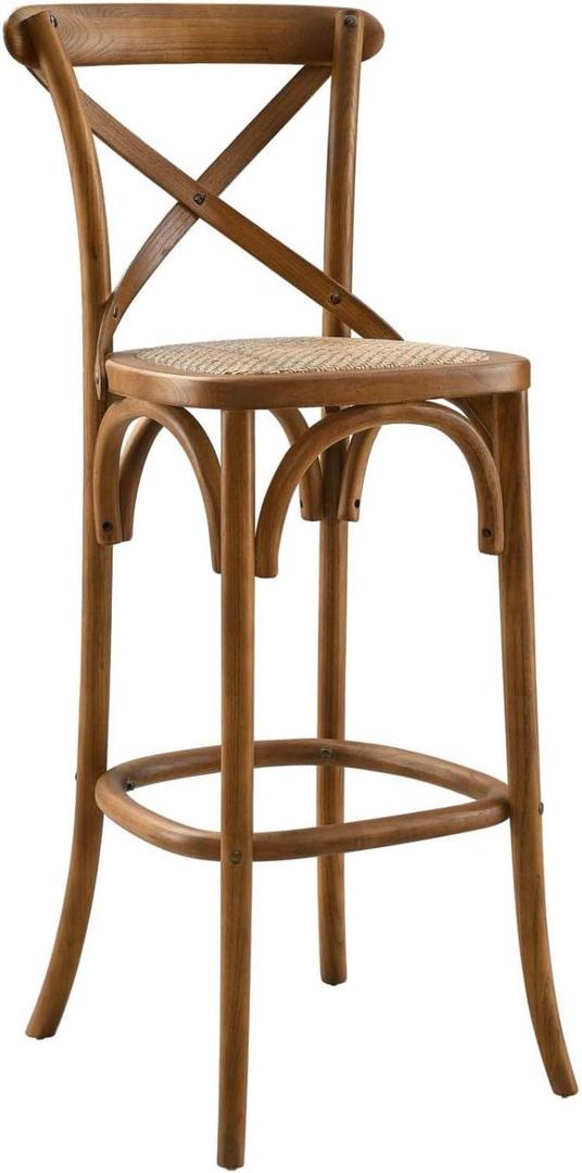 Modway Gear X-Back Wood Bar Stool in Walnut