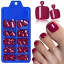 144pc Dark Red Press on Toenails Women Toe Nail Press ons, Red Toe Press on Nails Fake Toenails Square Fake Toes Nails Tips Glue on Toenail False Nail Feet Stick Acrylic Toes Nail Kit with Glue Tab