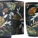 Topadorn Ceramic Coffee Mug Travel Cup with Lid 17oz., Porcelain Tall Tea Cup with Handle for Home & Office, Leaf Art Pattern Mug with Gift Box, 6.5''H (Green)