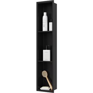 Qeke Stainless Steel Shower Niche 8" X 36", No Tile Needed Wall Niche Three-Tier, Recessed Shower Shelf for Bathroom Storage, Matte Black