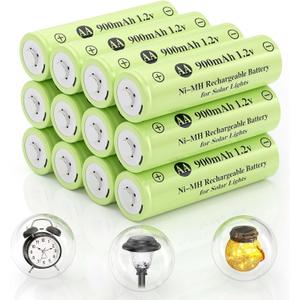 AA 1.2V Ni-MH Rechargeable Battery, Double A 900mAh 1.2V Rechargeable Battery Pre-Charged, High Capacity for Garden Landscaping Outdoor Solar Light, String Light, Pathway Lights (12pack)