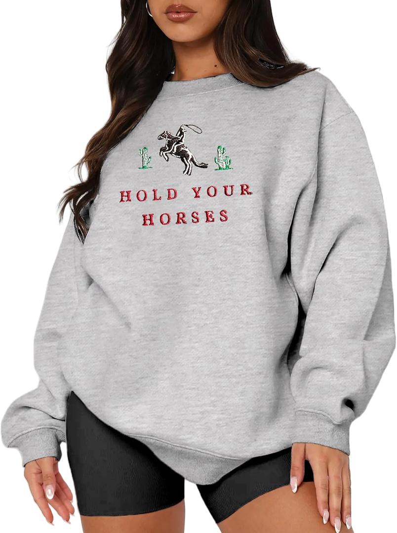 MAPICK Womens Oversized Christian Sweatshirts Fleece Crewneck Sweaters Embroidered GOD IS GOOD Casual Pullover Tops (Gray, M)