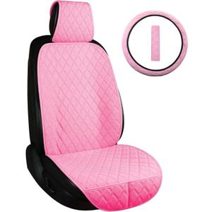 ENOGE Linen Car Seat Covers Front Seat Covers Breathable Cloth Fabric Car Seat Protector Universal Fit Most Automotive, Van, SUV, Trucks(Pink, 1 Front Set)