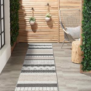 Rugshop Marbella Contemporary Boho Non-Shedding Patio Deck Backyard Indoor/Outdoor Runner Rug 2' x 7' Gray (Grey)