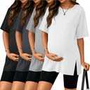 Riyiper 4 Pack Women's Maternity T Shirts, Short Sleeve Split Side Pregnancy Tee Loose Casual Crewneck Maternity Clothes Size XXL