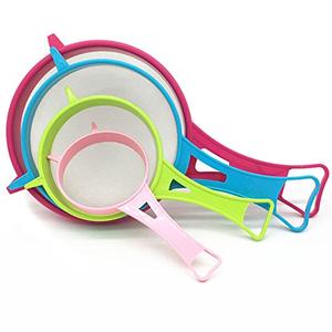 4Pcs Plastic Mesh Strainer Colander Set, Food Soy Milk Flour Sieve Long Handle Sieve Strainer Icing Sugar Sifters Fine Strainer Tea Filter