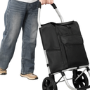 Shopping Trolley with Wheels, 40L Large Capacity Rolling Shopping Bag with Detachable Frame, Multi-Pocket Grocery Cart, 2-in-1 Folding Utility Cart, for Groceries Travel Laundry (Black)