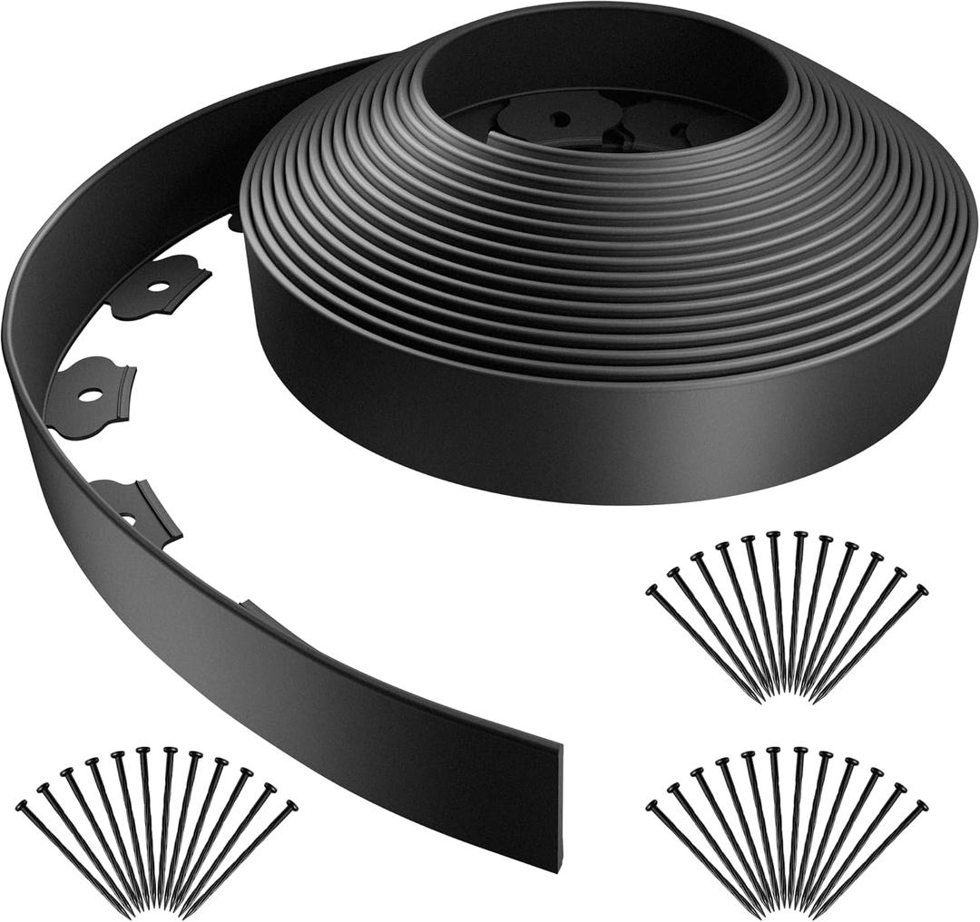 AGTEK Garden Edging 40FT Landscape Edging Kit 2 Inch Height Plastic Garden Border No Dig Lawn Border for Yard Flower Bed with 36 Stakes (Black)