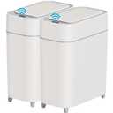 2-Pack - Bathroom Trash Can Automatic Touchless - 2 Gallon Slim Motion Sensor Garbage Can - Waste Basket for Bedroom, Laundry room, Small Spaces - Narrow Automatic Trash Bin - White with Grey Edge