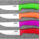 Ceramic Steak Knives Set of 4 with Covers in Gift Box - Utility Knife Large Size - Healthy Stain Resistant & Rust Proof - Dishwasher Safe - Best for Meat Tomatoes Vegetables Fruits BBQ Rainbow Steak Set