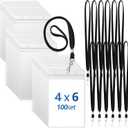 Chuangdi 100 Pcs Large 4 x 6 Inch Clear ID Badge Holder with Lanyard Waterproof Vertical Badge ID Card Holders Clear Plastic Tags Transparent PVC Pouch for Office (Black Lanyard)