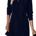 BLENCOT Womens Long Sleeve Pullover Sweatshirt Dress Casual Navy Blue L (L)