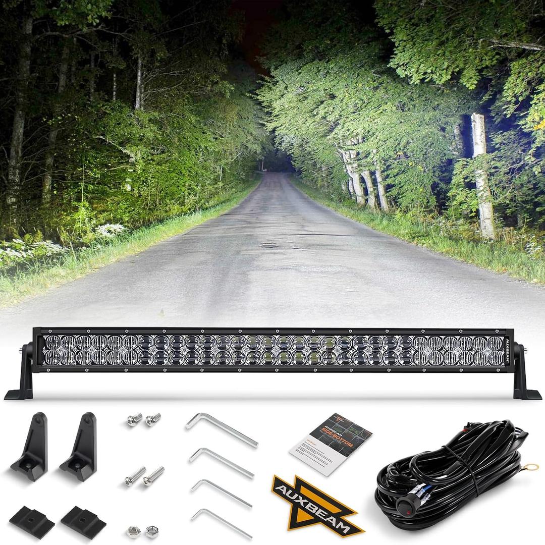 Auxbeam 32 Inch 180W LED Light Bar, 5D Lens Off Road Driving Lights, 18000 Lumens Double Row Spot Flood Combo Fog Work Light with Wiring Harness for SUV, ATV, UTV, Jeep, Truck, Pickup